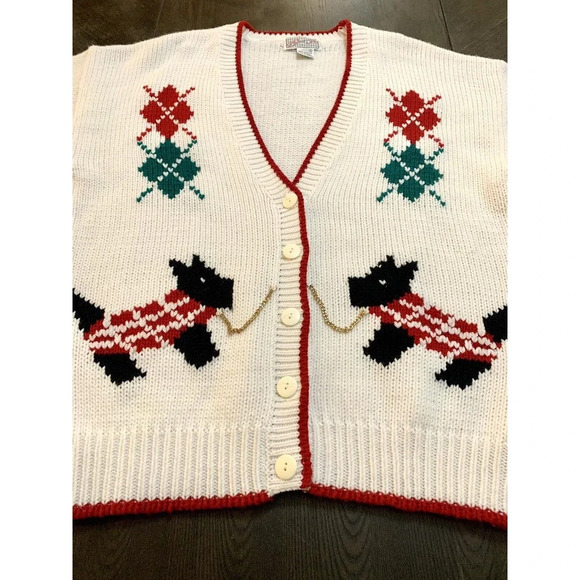 Vintage Spice Of Life Cardigan Sweater Christmas Yorkshire Dogs Women's Large - Picture 2 of 7